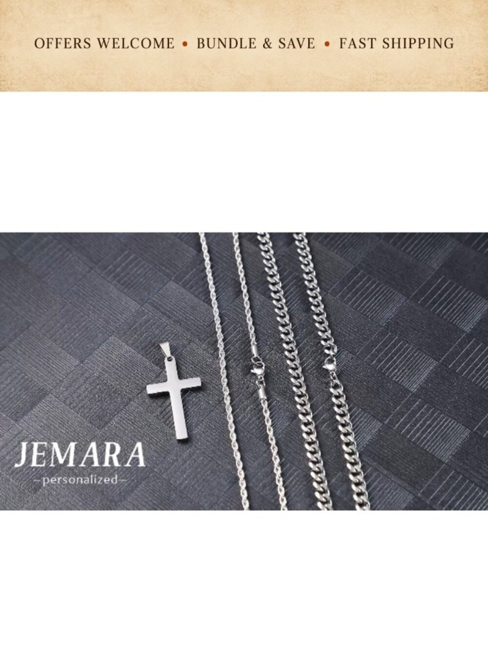 Mens Stainless Steel Cross Necklace Set Cuban Rope Chain 2Pc Layered - Picture 6 of 6